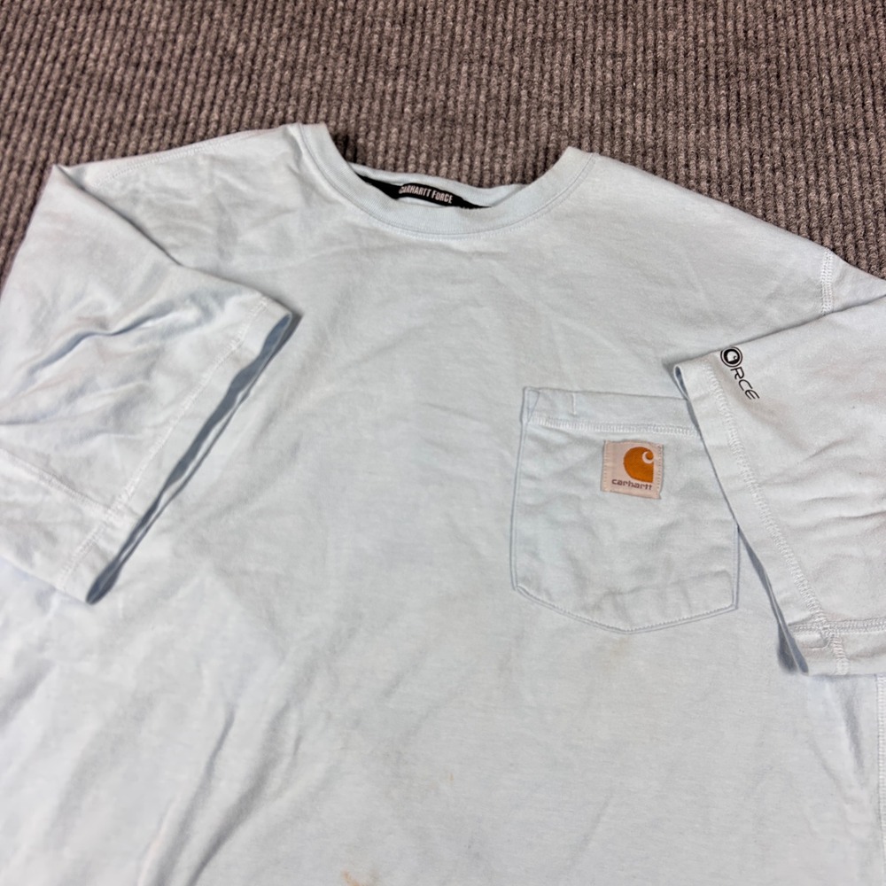 Carhartt Shirt Men's L Force Relaxed Fit Pocket Light Blue Short Sleeve Workwear